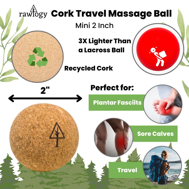 Rawlogy Travel Cork Massage Ball | Lightweight, Sustainable Alternative to Lacrosse Ball for Muscle Pain Relief (1.9 Inch (Pack of 1), Sanded Cork) - Image 2
